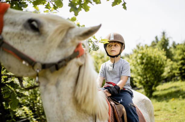 Little boy riding a horse