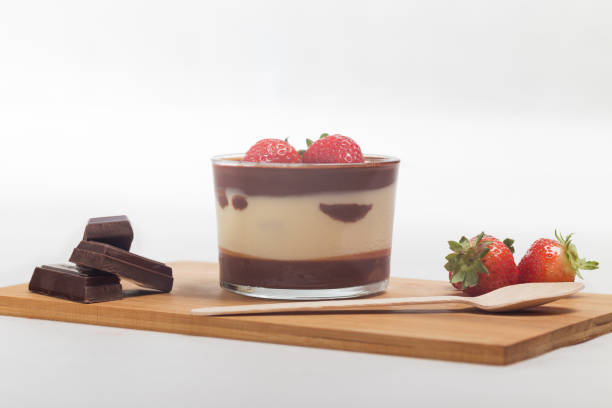 istock Chocolate dessert with layered mascarpone, decorated with strawberries. 1226704143