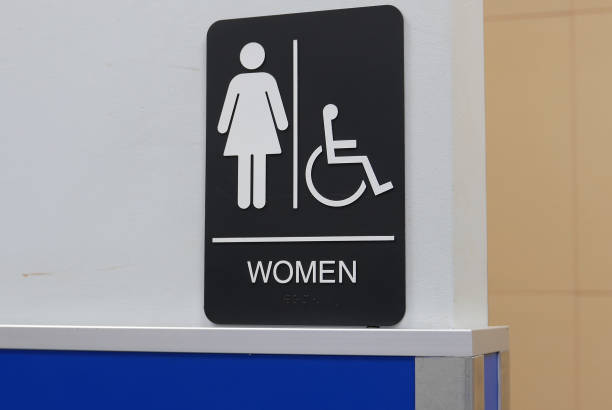 istock Motion of women and disable washroom logo on wall 1226707316