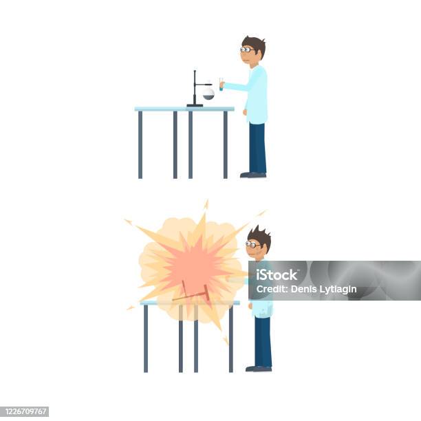 Lab Explosin Cartoon Chemical Experiment Explosion In The Laboratory Experience Stock ...
