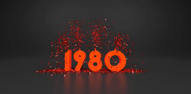 1980 orange text with confetti on dark grey background