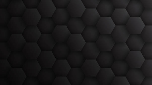 3D Hexagons Pattern Technology Dark Gray Minimalist Black Abstract Background stock photo