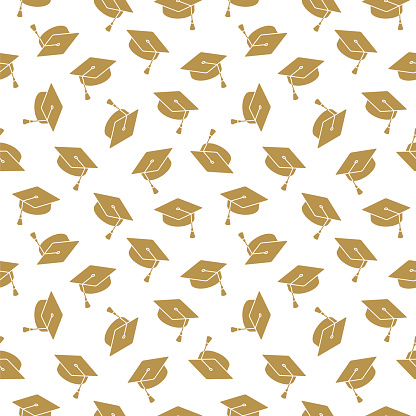 Graduation cap seamless pattern.