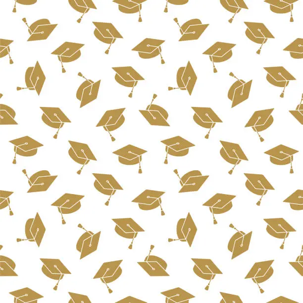 Vector illustration of Graduation cap seamless pattern.