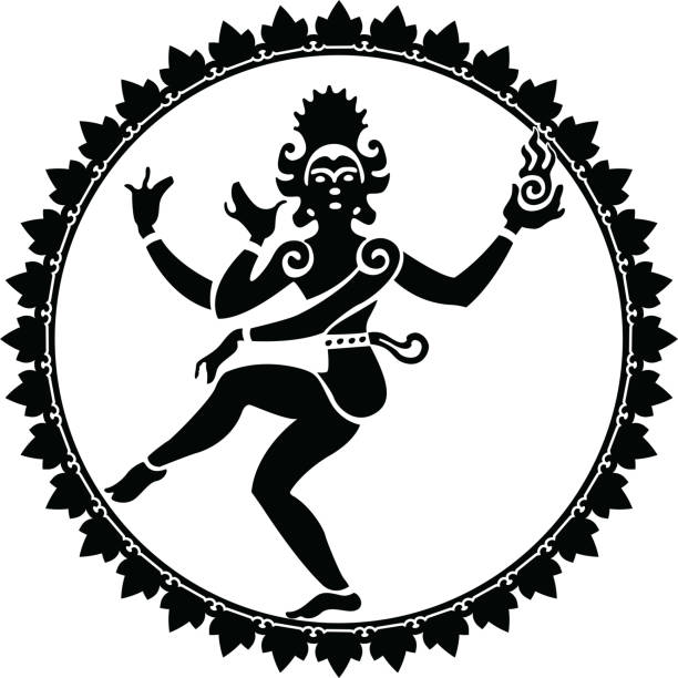 ilustrações, clipart, desenhos animados e ícones de silhueta shiva nataraja em um círculo de fogo - shiva hindu god statue dancing