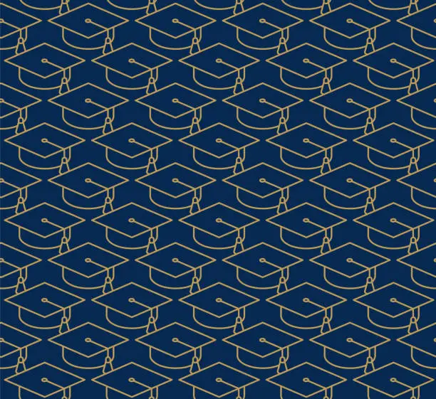 Vector illustration of Graduation cap seamless pattern.