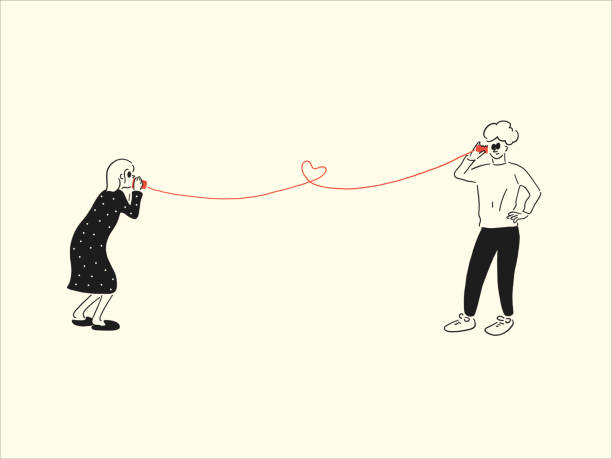 illustrations, cliparts, dessins animés et icônes de distanciation sociale avec l’amour. - tin can phone