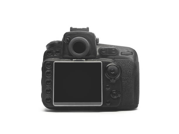 istock Rear view of a black digital camera isolated on a white background. 1226732613