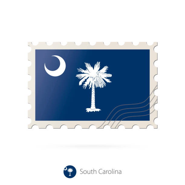 почтовая марка с изображением государственного флага штата северная каролина. - south carolina flag interface icons symbol stock illustrations