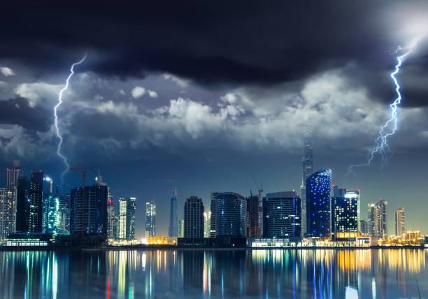 istock Lightening over a futuristic city 1226734005
