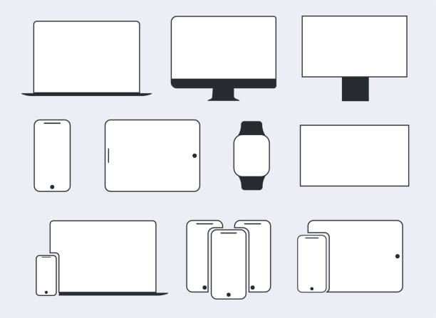 Set of devices icons. Computer, laptop, tablet, tv, watch and smartphone. Vector illustration icon Set of devices icons. Computer, laptop, tablet, tv, watch and smartphone. graphics tablet stock illustrations