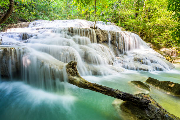 istock Waterfall and blue emerald water color in Erawan national park. 1226737931