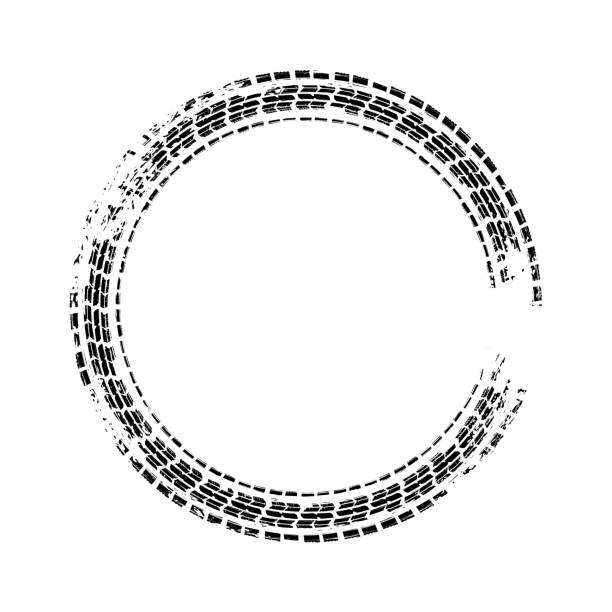 ilustraciones, imágenes clip art, dibujos animados e iconos de stock de marco grunge círculo de la pista de neumáticos - tire tire track circle illustrations and vector art