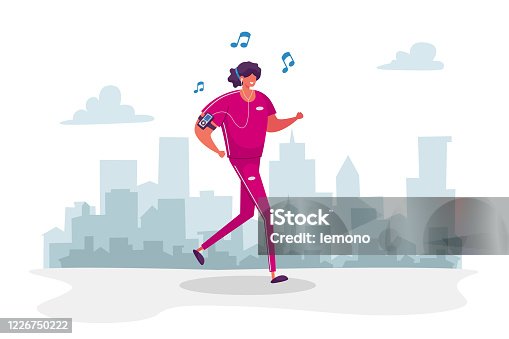 istock Woman Character in Sports Wear and Headset Running in Park Listen Music Player. Summertime Outdoor Sport Activity, Jogging and Sports Healthy Lifestyle, Morning Exercising. Cartoon Vector Illustration 1226750222