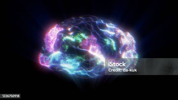 Human Brain Activity Hologram On Black Background Stock Photo - Download Image Now - EEG, MRI Scan, Human Brain