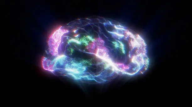 Human Brain Activity Hologram on Black Background
