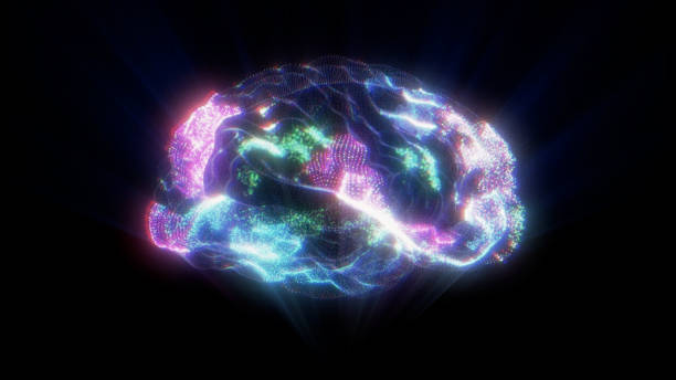 holograma de atividade cerebral humana em fundo preto - eeg - fotografias e filmes do acervo
