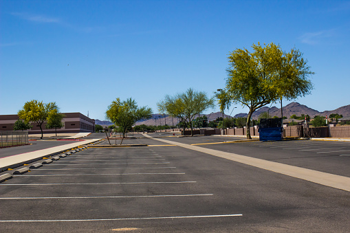 No Students In High School Parking Lot Due To Coronavirus Quarantine