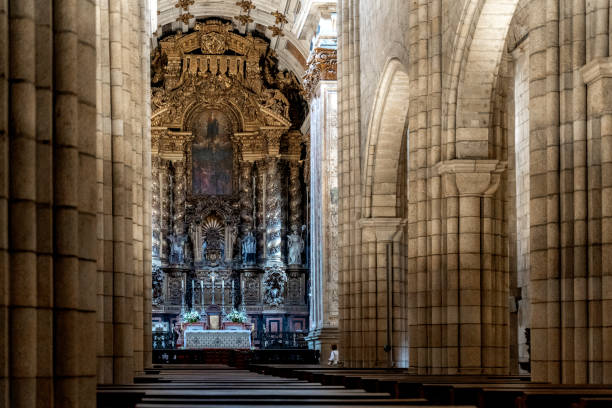 Porto, Portugal - 24 June, 2019: Inside Cathedral. Located in the historical centre city of Porto. It is one of the city's oldest monuments and the most important local Romanesque monuments. stock photo