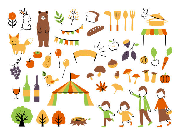 ilustraciones, imágenes clip art, dibujos animados e iconos de stock de ilustración del festival gourmet de otoño - japanese maple autumn leaf tree