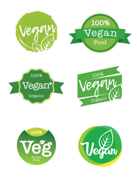 веганский логотип производства продуктов питания и органических продуктов - vegan food food vegetable vegetarian food stock illustrations