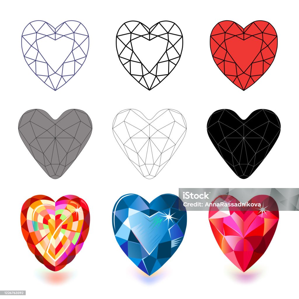 Bentuk Batu Permata Potong Jantung Diatur Terisolasi Pada Latar