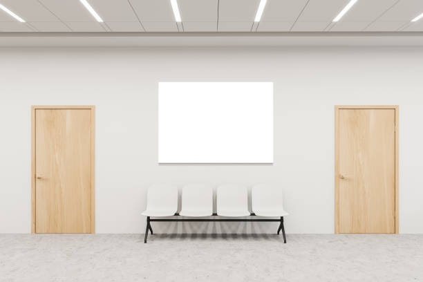 istock Mock up poster and chairs in hospital hall 1226765045