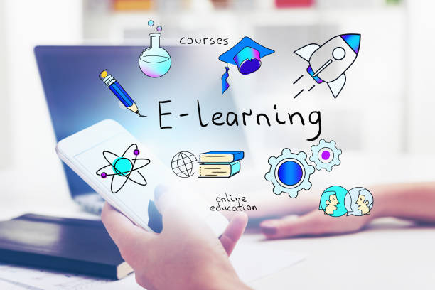istock Woman with phone and laptop, e learning sketch 1226766049