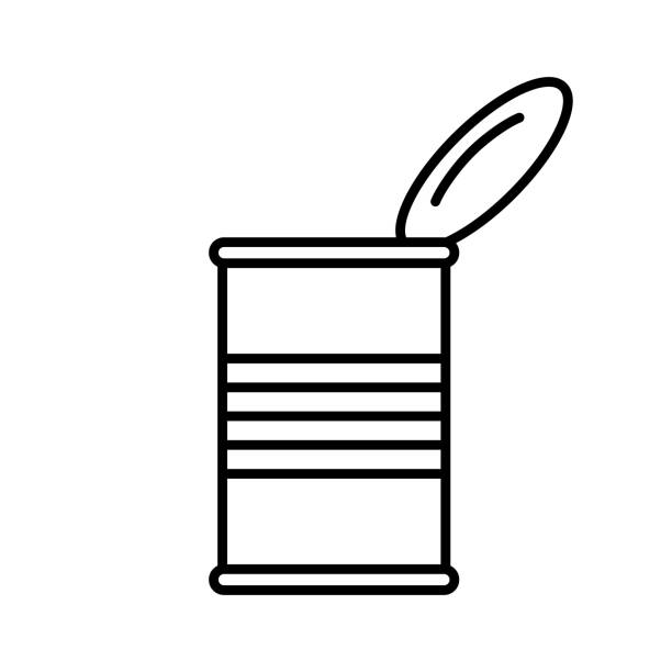 illustrations, cliparts, dessins animés et icônes de ouvrez la boîte de conserve avec le couvercle, vue latérale. icône linéaire des conserves - boîte en fer blanc