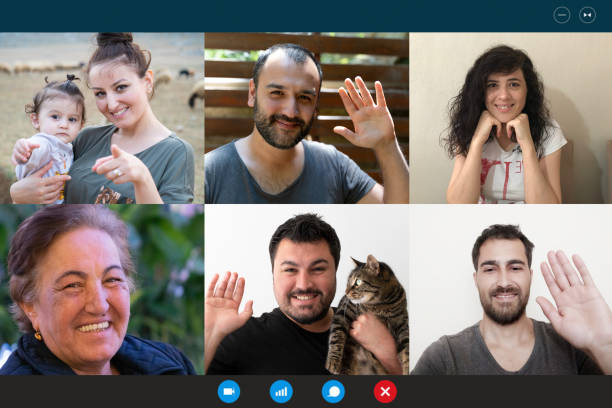 istock Laptop webcam screen view multiethnic families contacting distantly by video conference. Living abroad four diverse friends making video call enjoy communication, virtual interaction modern app concept 1226768749