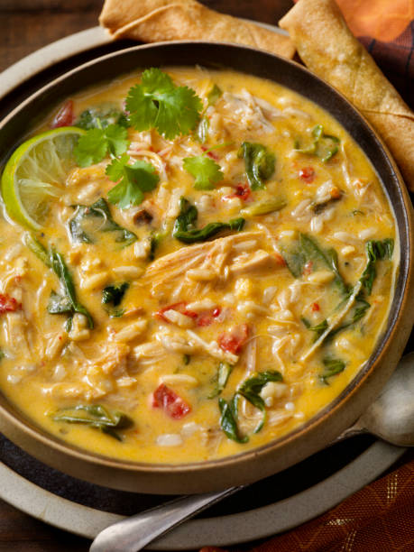 istock Creamy Thai, Chicken and Rice Soup with Spring Rolls 1226769031