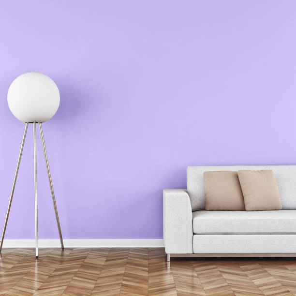 istock Elegant living room 70's style with sofa colored background 1226769457