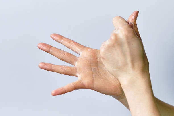 istock The concept of the process of washing hands using soap on a white background. 1226769622