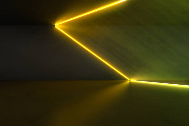 istock warm 3D neon light background with square frames in concrete floor and cement wall, 3d rendering of holographic technology for virtual reality yellow spectrum 1226770168