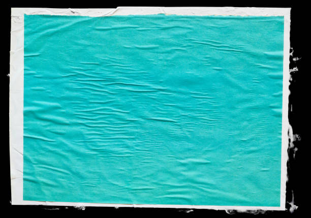 Glued creased color paper background Paper poster mockup. Glued color paper sheet texture background wild posting ad stock pictures, royalty-free photos & images