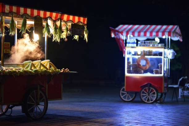istock Street food carts in night 1226773649