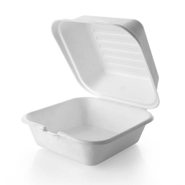 istock Blank open white craft burger box isolated on white background. Empty eco friendly disposable package for burger & sandwich. 1226773699