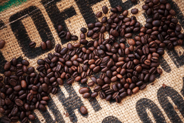 istock Roasted coffee beans are on jute bag fabric 1226777740