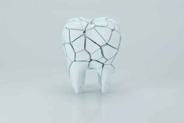 Crack tooth with white background, 3d rendering. Computer digital drawing.