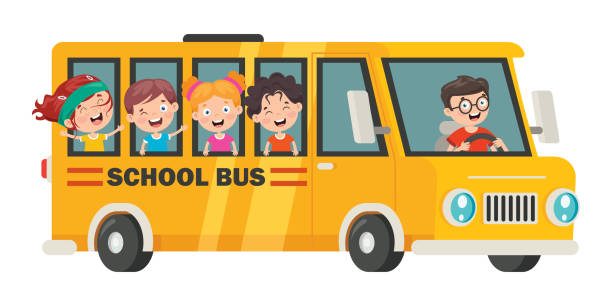 ilustrações de stock, clip art, desenhos animados e ícones de happy children and school bus - bus school bus education cartoon
