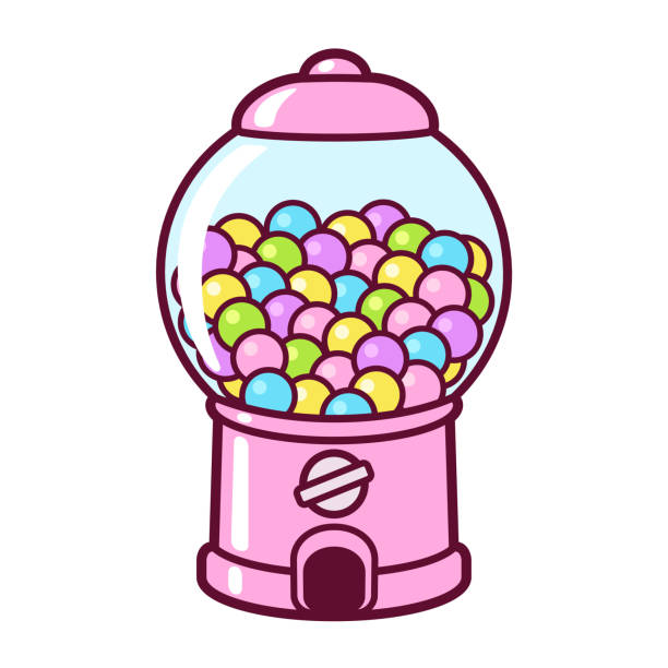 Cartoon gumball machine Cute cartoon gumball machine. Pink candy or bubble gum dispenser, vector clip art illustration. gumball machine stock illustrations