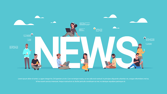 people using digital devices men women reading daily news communication mass media press concept horizontal full length copy space vector illustration