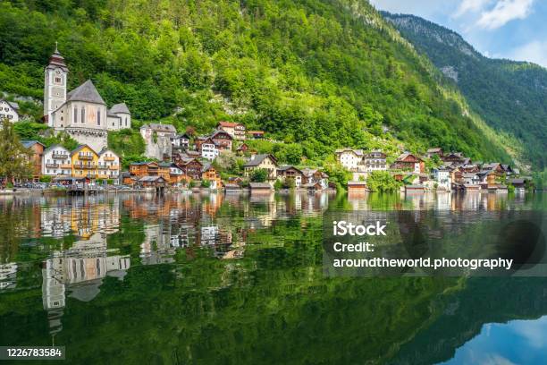 Scenic View Of The Famous Mountain Village Hallstatt In The Salzkammergut Region Oö Austria Stock Photo - Download Image Now