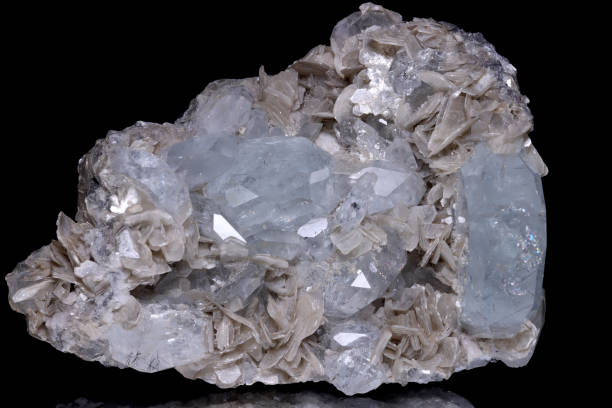 istock Clear Blue Aquamarine on matrix with Muscovite mineral 1226783706