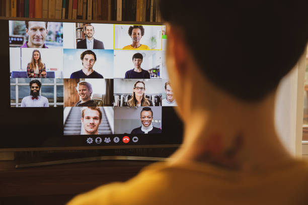 istock Woman in front of a device screen teamworking in video conference 1226783735