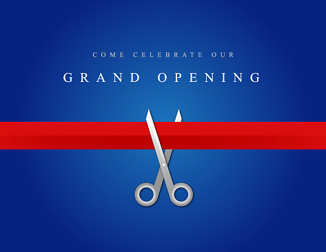 Vector of grand opening design template with scissors on blue color background. EPS ai 10 file format.