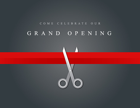 Vector of grand opening design template with scissors on gray color background. EPS ai 10 file format.