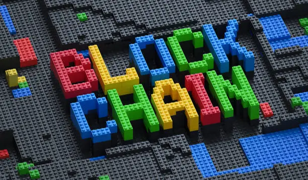 Blockchain technology concept. Bricks symbolize the idea of blocks in cryptography.
