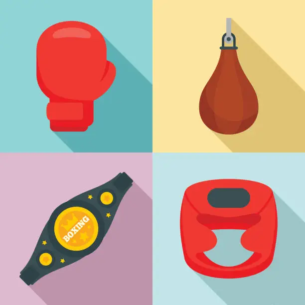 Vector illustration of Boxing icons set, flat style