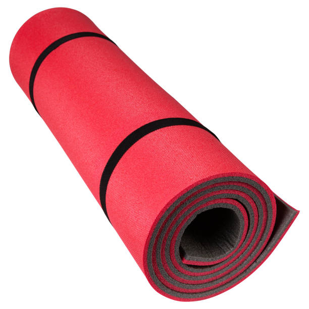 istock red mat folded into a roll, karemat for camping, on a white background 1226791705